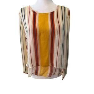 Anthropologie Maeve Sheer Silk Mullticolor Striped Blouse   S